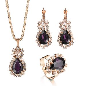Fashion Jewelry Sets Crystal Diamond Earrings Pendant Necklaces Rings Set for Women Girl Party Gift Personality Shiny Bridal Jewel302P