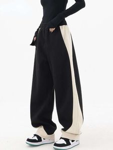 Sweatpants Women Patchwork Loose Elastic Waist Wide Leg Pants Casual Spring Streetwear Fashion Black Y2k Trousers