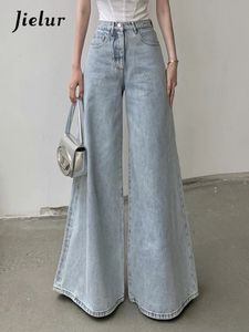 Womens Jeans Jielur Light Blue Vintage Full Length Loose High Waist Solid Color Wide Leg Pants Fashion Streetwear Basic 231215