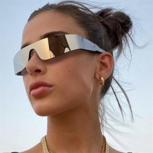 Sunglasses 2000S Aesthetic Y2K Men One Piece Sports Sun Glasses Women Vintage Wrap Around Shades Fashion Punk Goggle Eyewear222p
