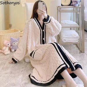 Leggings Thicken Plusveet Sleepshirts Women New Winter Warm Patchwork Pockets Lovely Girls Sleepwear Home Loose Leisure Chic Trendy