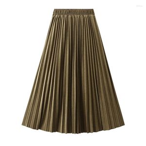 Юбки SURMIITRO, женская бархатная длинная юбка миди, осень-зима 2023, винтажная трапециевидная юбка с высокой талией, плиссированная женская средней длины