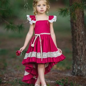Ins baby flickor flygande hylsa rygglösa klänning barn svängande spets prinsessa klänningar 2019 sommar modebutik barn kläder 2 bj
