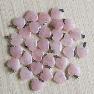 Fubaoying Charm Natural Heart Stone Pendant 30pcs lot Pink Quartz Crystal Fashion Accessories 20mm Sell For Jewelry Making 201229o