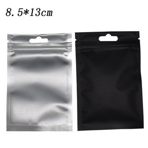 Sacchetto di plastica trasparente Mylar nero opaco 8 5 13 cm Sacchetto di imballaggio in foglio di alluminio termosaldabile Sacchetto di imballaggio superiore con cerniera 100 pezzi lotto3060