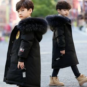 Down Coat Boys Velvet Gruby kurtki zima dla dzieci ciepła bawełniana odzież wierzcha Big Kids Grutuje się płaszcz 5-12Y 231215