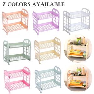 Bathroom Shelves Double Layer Hollow Shelf Plastic Cosmetics Desktop Finishing Accessories Organizer Storage Rack 2 Tier Holder 231216