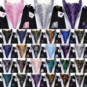 Bow Ties Hi-Tie Brand Silk Mens Ascot Hanky ​​Cufflinks Set cravat slips för manliga bröllop affärer rosa blå röd guld grön lila vit gåva