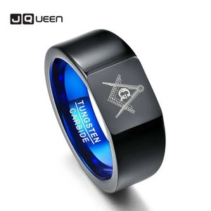 Charms Jqueen 10mm Retro Style Tungsten Carbide Rings Big Head Vacuum Plating Black with Blue Rings Laser Masonic Sign Tungsten Ring