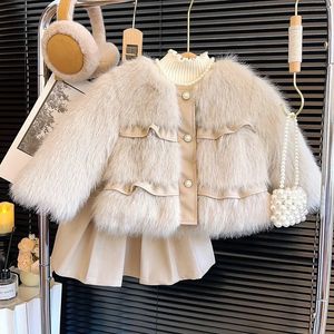 Jackets Winter Girls Faux Fur Coats Fashion Warm Thick Kids Fleece Bottoming Shirt Leather Skirt Children Clothing Outwears 2 8Y 231215
