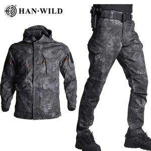 Jaquetas de caça HAN WILD M65 Terno Uniforme Militar Camuflagem Jaquetas e Calças Exército Tático Homens Roupas Caminhadas Caça Windbreaker Terno 231215