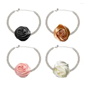 Kedjor Rose Flower Collar Necklace Elegant ClaVicle Chain Vintage Choker Neck Sexig Fashion Jewelry N2UE