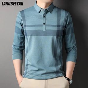 Herrpolos toppklass Mulberry Silk 52 Fashion Polo Men Designer Brand Casual Long Sleeve Tops Korean Regular Fit Mens Clothes 2023 231215