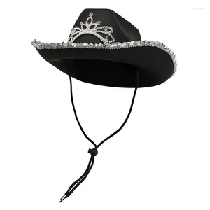 Berets feminino retro cowboy chapéu com coroa piscando feltro cowgirl princesa novidade engraçado festa traje acessórios prop