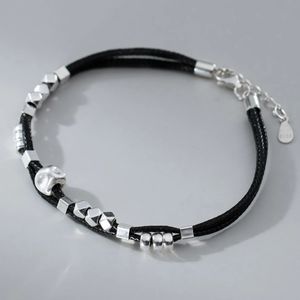 Charme Pulseiras 183cm Corda de Cera À Prova D 'Água 925 Pulseira de Prata Bead Black Thread Line String para Mulheres Estilo Frio 231215