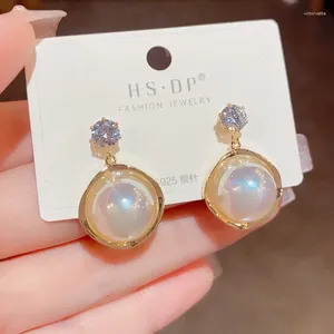 Brincos coreanos estilo japonês joias brilhantes contas de pérolas para mulheres acessórios de moda cristal delicado