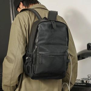 Рюкзак простой дизайн, Мужская роскошная мягкая искусственная кожа, мужская сумка для ноутбука, дорожная сумка, повседневная однотонная студенческая школьная сумка
