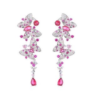 luxury butterfly dangle earring designer for woman S925 silver post party rose AAA zirconia silver white diamond earrings South Am321v