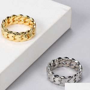 Band Rings Gold Plated Hip Hop Cuban Chain - Shiny Smooth Finger Jewelry for Trendy Style Drop Delivery Ring DH0O6