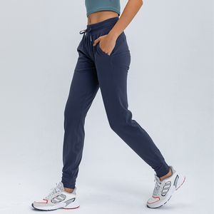 Ll calças com cordão fitness feminino moletom com dois bolsos laterais 4 vias estiramento leggings senhora calças elásticas 10 cores