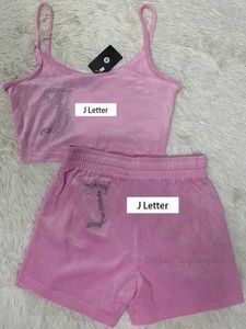 Samt-Camisole-Shorts-Set, zweiteilig, passendes ärmelloses Crop-Top, kurze Sommer-Juicy-Trainingsanzug-Outfits für Frauen 6XE7