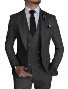 Kostiumy męskie Homme czarny wesele biznesmen Mężczyźni Prom Terno Masculino Groom oblubieńca Slim Fit Blazer 3 szt.