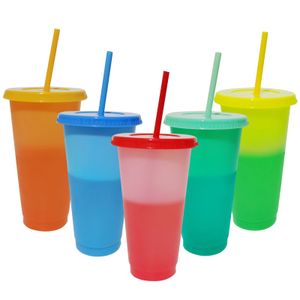 Water Bottles 5 Pcs Color Changing Cups Set 24oz Reusable Plastic Cold Drink with Lids and Straws for Adults Halloween Party Christmas 231216