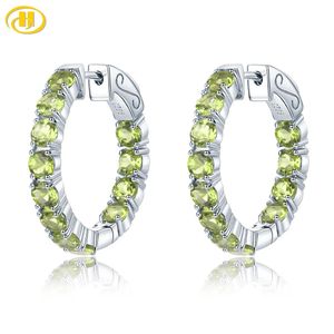 Necklaces Hutang Natural Peridot Sterling Sier Clip Earring 4.7 Carats Real Gemstone Colorful Style Women Classic Jewelry Birthday Gifts