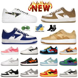 Classic Bapestass Running shoes Men Patent Leather White Khaki Women ABC Camo 20th Anniversary Pink Trainers STA SK8 Sports Sneakers bapestaes shoes Paint Beige