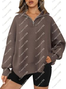 Women's Sweaters Women's Oversized Sweaters 2023 Fall Zipper Collared Drop Shoulder Tunic Pullover Split Hem Knit Sweater Tops