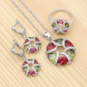 Sets Sier Jewelry Sets for Women Party Accessories Multicolor Cubic Zirconia White Crystal Earrings/pendant/necklace/ring