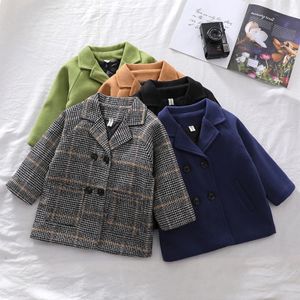 Jackets Toddler Baby Boys Girls Winter Jacket Woolen Coat with Plaid Double Breasted Retro Outerwear Children Clothing Casual Outfits 231215