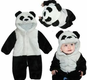 Rompers Winter Baby Panda Jumpsuits Ogólna długie rękawie Pluszowe romper z kapturem dla dzieci chłopiec dziewczyna wspinaczka piżamy stroje 231215