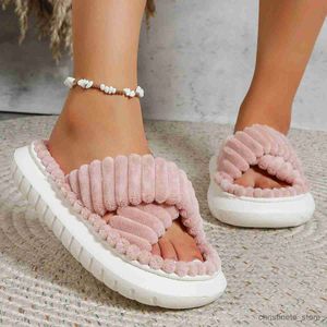 Slipper 2023 Winter Plush Cross Slippers New Women's Home Floor Plush Slippers inomhus Varma och anti -slip Solid Color Women's Slippers R231216