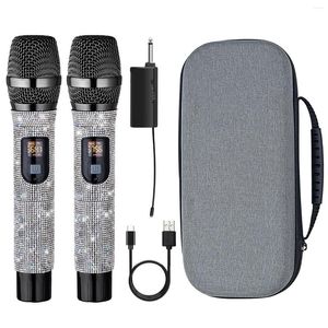Microfoni Microfono wireless Heikuding Microfono karaoke Sistema dinamico portatile doppio UHF con ricevitore ricaricabile per feste in chiesa