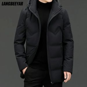 Homens Down Parkas High End Marca Casual Moda Longa 90% Mens Duck Down Jacket com Capuz Preto Windbreaker Puffer Casacos Inverno Mens Roupas 231215