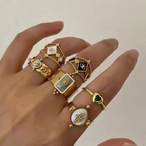 Anéis de casamento Pedra Natural Vintage Aço Inoxidável Shell S Ring para Mulheres Abertura Wide Knuckle Dedo 231215