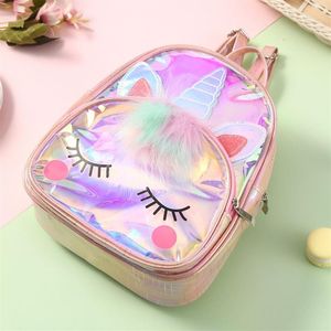 Söt Unicorn Mochilas Waterproof PVC School Bag Jelly Ryggsäck Barn Kids Lovely Animal Laser Ryggsäckar Fashion Cartoon Purse272m