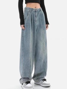 Jeans 2022 vinter y2k mode kvinnor haruku jeans brett ben punk lös casual denim last byxor baggy streetwear långa byxor tidvattnet