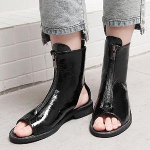 Sandals Casual Women Summer Shoes 2023 Fashion Peep Toe Flats Gladiator Flip Flops Female Zipper Black Ankle Boots Spring