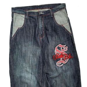 Jeans larghi ricamati con lettera Hip Hop da uomo Pantaloni denim Uomo Donna Nuovi pantaloni larghi a vita alta Haruku gotici