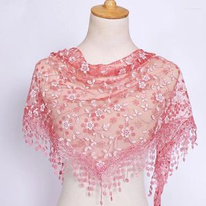 Sciarpe Moda Donna Scialli con nappe e sciarpa con pendente a triangolo in pizzo con fiori di seta autunnali