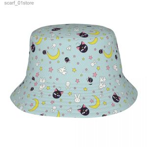 Wide Brim Hats Bucket Hats Custom Luna Sailors Moon Bucket Hats Men Women Fashion Summer Outdoor Sun Anime Fisherman CL231216