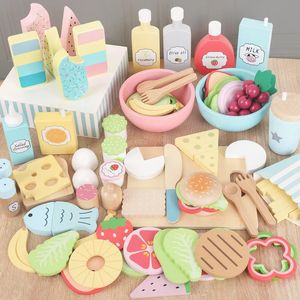 Cozinhas Jogue comida de madeira Squishy Food Creative Simulation Play House Frutas e Legumes Toys Cozinha Decoração de Desktop Garotas Meninas Toy Cooking Conjunto 231216