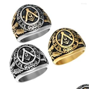 Кольца кластера Кольца кластера Mason мужские золотые тона Master из нержавеющей стали масонское кольцо Прямая доставка ювелирное кольцо Dhefh