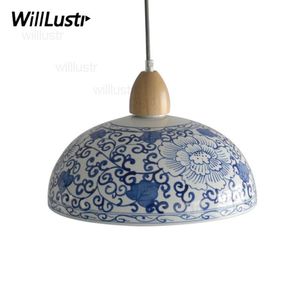 China Pendant Light Blue and White Porslin Suspension Lamp Restaurant El Store Shop Office Loft Dinning Room Handgjorda keramik2478