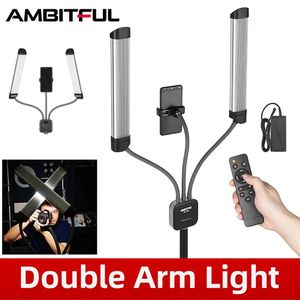 Material Ambitful Al20 40w 3000k6000k Double Arms Fill Led Light Long Strips Led Light with Lcd Screen for Photo Studio Live Broadcast