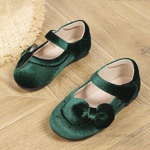 2024 Spring Małe dziewczynki Velvet Flat Buty Toddler Kids Bows Applique Single Buty Dzieci Niepoślizgowe miękkie dno but księżniczka Z6064