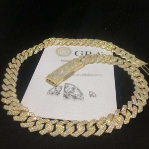 Naszyjnik bransoletki Mossanite bezbłędny VVS Diamond Hip Hop 925 Sterling Srebrny Łańcuch Link Cuban Link 10K 14K 18K Złota Złota z Bransoletki Naszyjka Kubańczyka