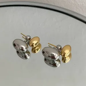 Stud Earrings Korean Japanese Style Metal Gold Silver Color Bean Bead Pierced Pair For Women Charms Personality Ear Jewelry Gift